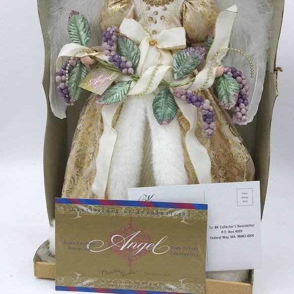 HAND CRAFTED BRASS KEY 16" PORCELAIN ANGEL TREETOPPER NEVER REMOVED FROM BOX - Picture 12 of 16